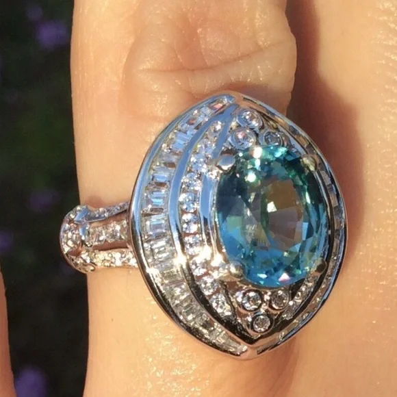 3.8ct Natural Earth Mined Blue Unheated Zircon Tanzania Cocktail Ring 5 NEW